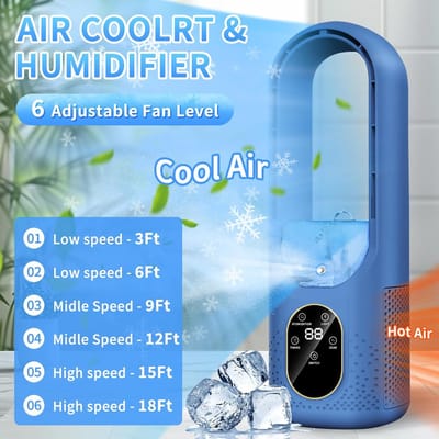 Mobiele airconditioning - 6 modi, draagbare luchtkoeler met waterkoelventilator, timer 1-6 uur, 7-kleurig ledlicht, mistfunctie, waterreservoir en ijsvak, mini-airconditioning, stil voor thuis, kantoor