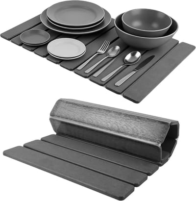 Afdruipmat 60 x 39 cm, opvouwbare sneldrogende mat voor servies, keukenaccessoire, kiezelkorrels, donkergrijs