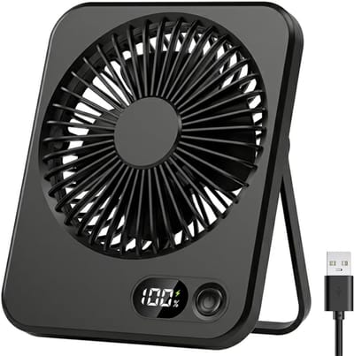 Tafelventilator - Stille Bureau Ventilator - 168*135*40MM - USB Oplaadbaar - met LED Display - Tafelventilator met Led Display - Compacte en Inklapbare Mini Ventilator - voor Kantoor en Slaapkamer - Zwart