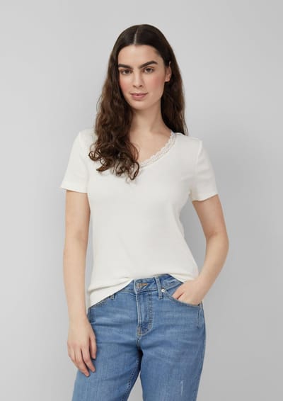 Dames T-shirt van zachte gemengde katoenjersey met V-hals s.Oliver