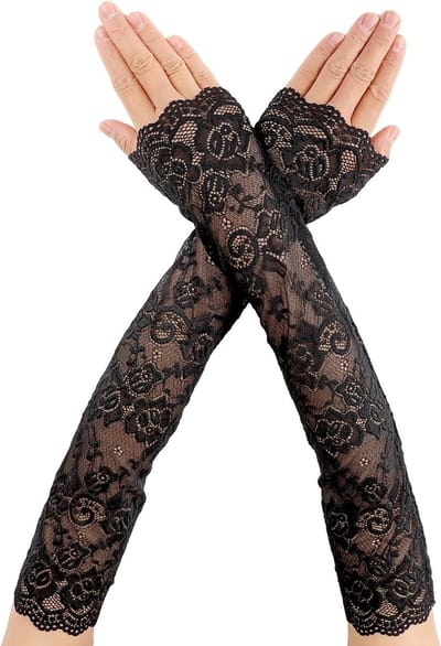 Elegante Lange Kanten Vingerloze Handschoenen tot de Elleboog voor Kostuums en Feestjes met Bloemmotief
