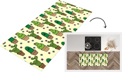 Keukenloper - Loper keuken - Patronen - Cactus - Bloemen - 120x50 cm - Keukenloper vinyl