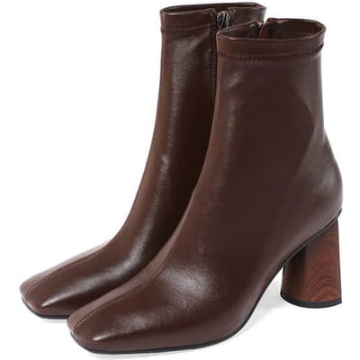 Bottes Stretch Bottines Tissu Stretch Bottes Femme Bout Carré Talons Ronds Chaussures Femme Zapatos De Mujer Bottes Stretch 34 marron