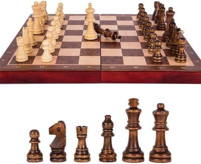Houten Schaakspel - Schaakbord Set - Intellectuele Ontwikkeling - Gepersonaliseerde Opbergruimte - 38x38.5x2.5cm - Walnoot