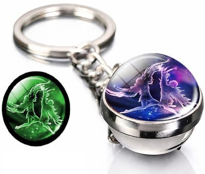 Sleutelhanger Sterrenbeeld Tweelingen – Glow in the Dark – Kristallen Bol – Zodiac Keychain – Cadeau voor Tweelingen – 8 cm