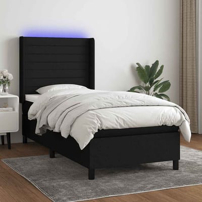 vidaXL - Boxspring - met - matras - en - LED - stof - zwart - 90x190 - cm