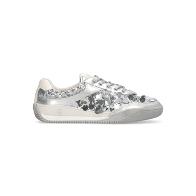 Liu Jo Vrouwen sneakers Lewis 04 met Maxi Seillettes en Laces in Lurex Silver Bicolor tong