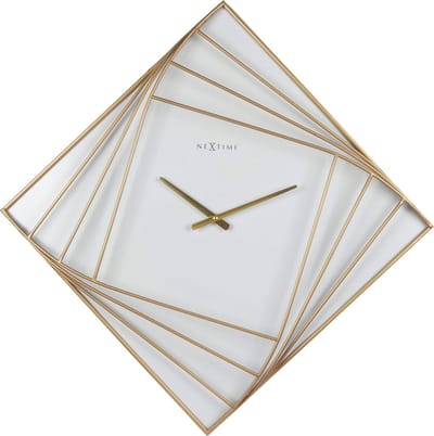 NeXtime Turning Square – Grote Wandklok – 85 × 85 cm – Metaal – Goud/Wit