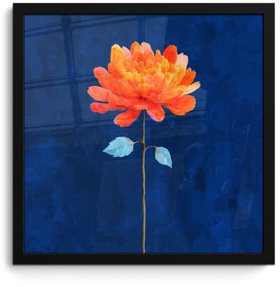 Poster in lijst - Fotolijst 40x40 cm - Posters - Bloem - Oranje - Bladeren - Posterlijst zwart - Decoratie - Wanddecoratie woonkamer - Muurdecoratie slaapkamer