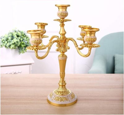 Metalen Kaarsenhouder - Kandelaar Barokstijl - Bruiloft Decoratie - Gietijzer Robuust - 18x185x12 cm - Goud