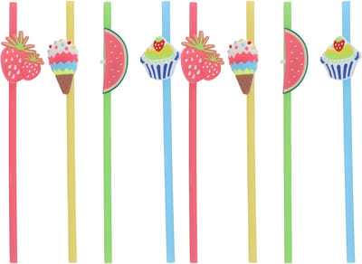 Gerimport Cocktail feest rietjes - herbruikbaar - kunststof - 8x stuks - gekleurd met leuke decoratie
