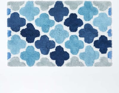 Homescapes Antislipbadmat met blauw patroon 100% katoen, marineblauw, blauw en wit