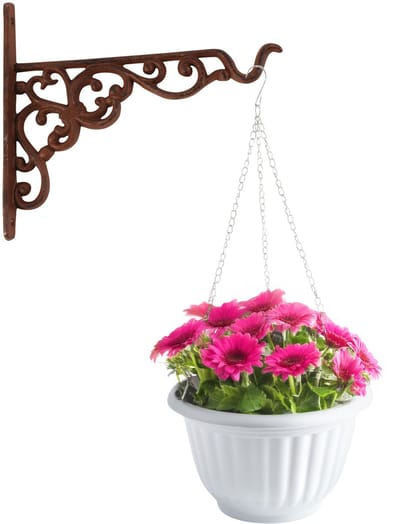 Hangpot + Muurhaak Rimini - antraciet - D20 cm - kunststof - metaal - tuinaccessoires