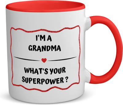 Akyol - i'm a grandma what's your superpower? koffiemok - theemok - rood - Oma - oma met superkracht - verjaardag - cadeautje voor oma - oma artikelen - kado - geschenk - 350 ML inhoud