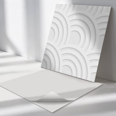Wallfluent Vinyl Tegels - Golvende Patronen op De Achtergrond Zelfklevende Vinyl Tegels - 30 cm x 30 cm - Wit Vinyl Tegels - 9 stuks - Vierkant PVC Tegels - Texturen Plaktegels - Vinyl Wandtegels - Plaktegels Keuken en Badkamer