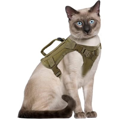 Kattenkleding Tactisch Tuigje voor Wandelen Ontsnappingsbestendig Wandelen Ademend Mesh Huisdierkleding voor Grote Kitten Katten & Kleine Hond brown