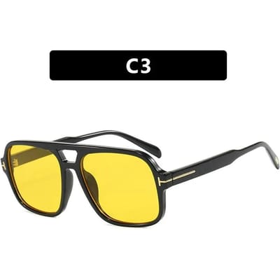 Vintage Klassiek Merk Designer Dubbele Brug Vierkante Zonnebril Dames Voor Heren Mannelijk Luxe Zonnebril Punk Grote Montuur Tinten UV400 1PC yellow
