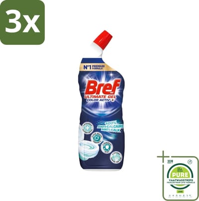 3 x Bref WC - Color Activ+ - Toiletreiniger - Gel - Anti-Kalk - Oceaan - 700 ml - Grootverpakking - Toilet Schoonmaak - Wc Reiniger - Kalkverwijderaar - Toiletgel - Frisse Geur