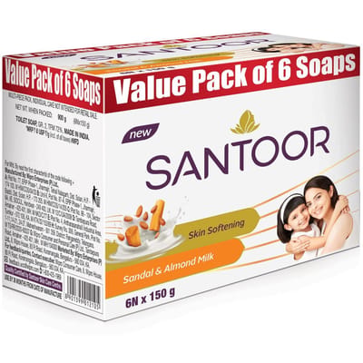 Santoor Huidverzachtende Badzeep met Sandelhout & Amandelmelk met Voedende & Anti-Aging Eigenschappen| Voor een Gladde, Zachte en Jonger Uitziende Huid| Voor Iedereen gray