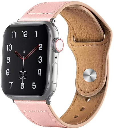Stravo PU-Leren Horlogeband met Drukknopsluiting – Comfortabel Bandje van PU-Leer – Geschikt voor Apple Watch 42mm (Series 11/10), 41mm (Series 9/8/7), 40mm (Series 6/5/4, SE 3/2/1), 38mm (Series 3/2/1) – Roze