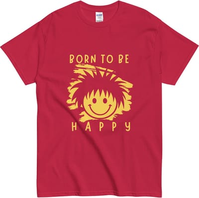 Motiverend Smiley T Shirt - Tekst: Born to be Happy - voor Vrouwen en Mannen - Rood - L