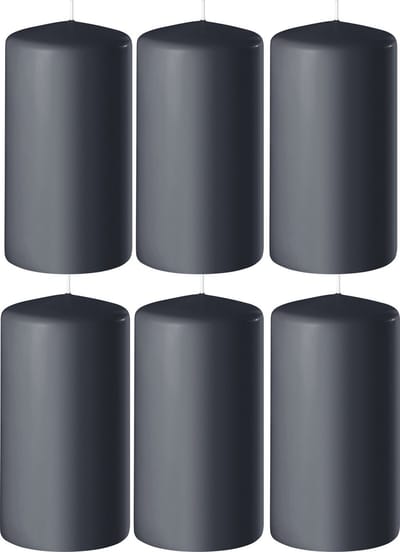 8x Antraciet grijze cilinderkaarsen/stompkaarsen 6 x 15 cm 58 branduren - Geurloze kaarsen antraciet grijs - Woondecoraties