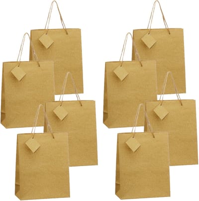 Luxe papieren giftbags/cadeau tasjes - 8x - goud met glitters - 21 x 26 x 10 cm - goodie bags