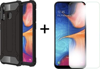 Ntech Hoesje Geschikt Voor Samsung Galaxy A20e hoesje - Met Screenprotector Rugged Armor Hoesje - Shockproof case - Zwart