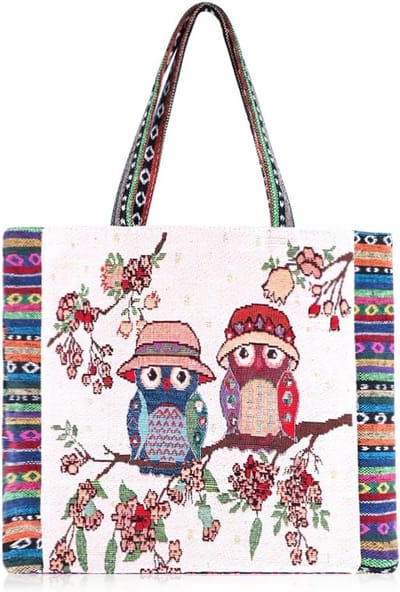 Canvas Uil Schoudertas - Aesthetic Hobo Handtas met Ritsvak, Herbruikbaar voor Strand en Boodschappen, Ideaal voor Vrouwen
