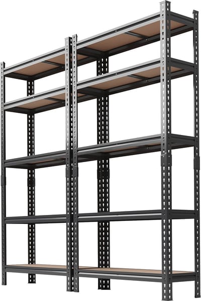 Opslagrek - Verstelbare 5-Laags Stelling - Voor Garage En Werkplaats - Metaal - 90x30x183 cm - Zwart - 2 Verpakkingen