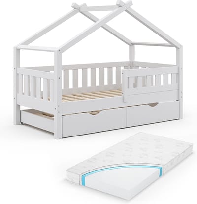Vitalispa Design Huisbed – 80x160 cm met logeerbed en matras Wit
