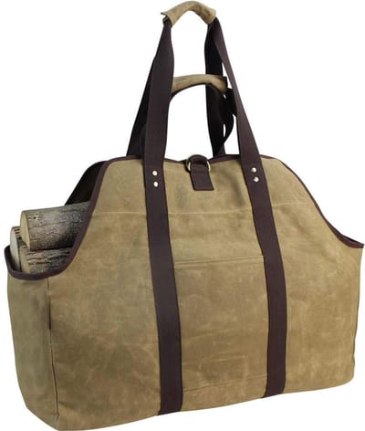 Gewaxte canvas draagtas voor brandhout - Extra grote en duurzame draagtas voor brandhout - Met handgrepen en schouderbanden - Stevige draagtas voor brandhout voor open haarden en houtkachels - Khaki