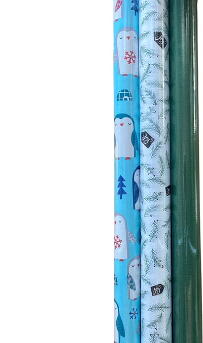 FESTIVE GIFTS Inpakpapier - Cadeaupapier - 200 x 70cm - 3 rollen - Kerst - Luxe Cadeauverpakking - Kleurrijk