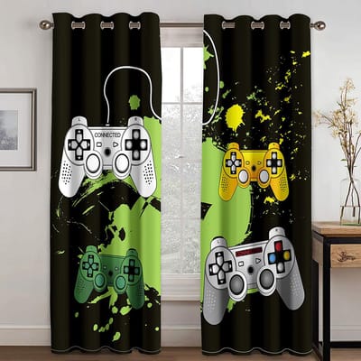Cool competitieve gamecontroller Design Print Kind Jongen Kinderen Dunne 2 Stuks Gordijnen voor Woonkamer Slaapkamer Raam Draperie Decor 50W130H(CM) 2PCS&Grommet Top white