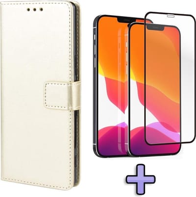 HB Hoesje Geschikt voor Apple iPhone 12 & 12 Pro Goud - Portemonnee Book Case - Kaarthouder & Magneetlipje & Volledige Display Screenprotector