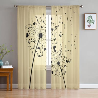 Paardenbloem Muzieknoten Transparante Gordijnen Voor Woonkamer Slaapkamer Tule Gordijnen Keuken Raambekleding Paneel Draperieën 135W x 114H(cm) beige