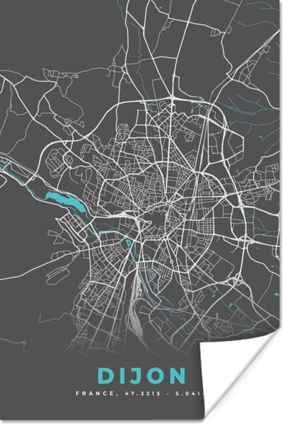 Poster Dijon - Frankrijk - Kaart - Stadskaart - Plattegrond - 120x180 cm XXL