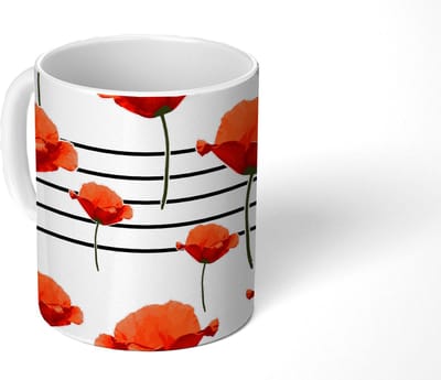 Mok - Koffiemok - Muziek - Notenbalk - Klaproos - Mokken - 350 ML - Beker - Koffiemokken - Theemok
