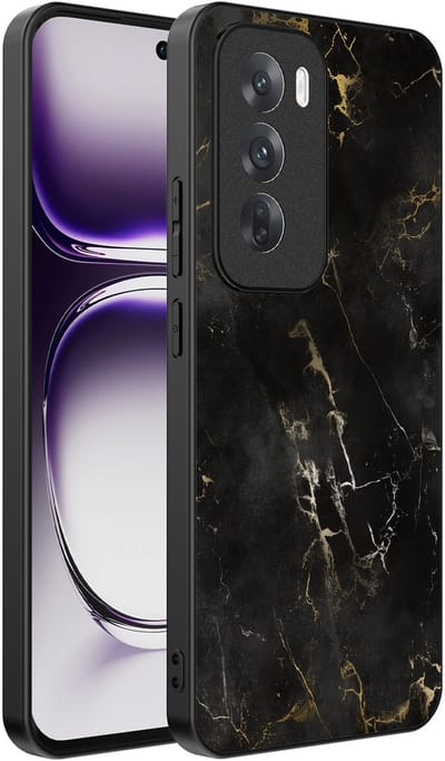 Smartphonica Telefoonhoesje Geschikt voor Oppo Reno 12 met marmer opdruk - TPU backcover case black marble design - Zwart geschikt voor Oppo Reno 12