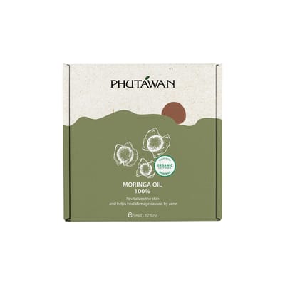 Phutawan Biologische Moringa Olie 100%, Revitaliseert de huid en helpt schade veroorzaakt door acne te herstellen 5 ml.