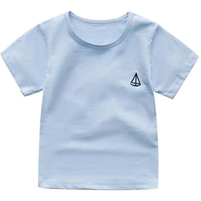 T-shirt en coton pour enfants Garçon 2 ans Bébé Été Manches courtes Fille 3 ans Tout-petit Haut fin 100 bleu