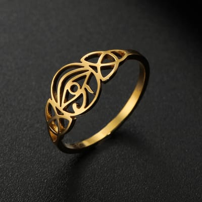 LIKGREAT Roestvrij Staal Oude Egypte Ra Udjat Ring Oog van Horus Keltische Knoopring voor Vrouwen Bescherming Amulet Egyptische Sieraden 11 black