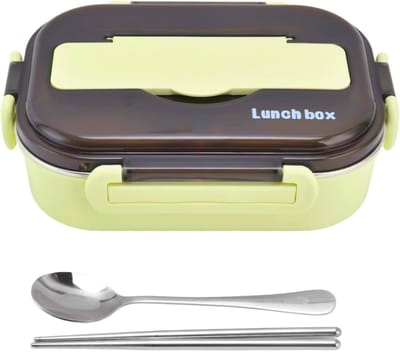 KZQ Isolatie Lunchbox 1 Liter Groen Met Bestekset, Draagbare Roestvrijstalen Voedselwarmer Voor Temperatuurbehoud op Werk School of Uitje