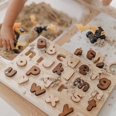 Bundel van natuurlijke getallen en alfabet – houten educatief speelgoed (set van 3 puzzels)