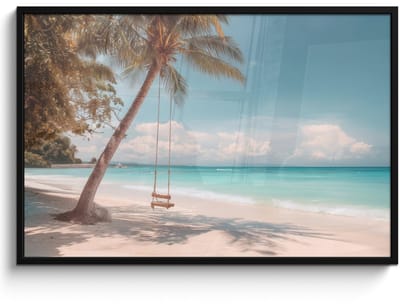 Poster in lijst - Fotolijst 120x80 cm - Posters - Palmboom - Schommel - Strand - Lucht - Posterlijst zwart - Decoratie - Wanddecoratie woonkamer - Muurdecoratie slaapkamer