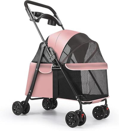 Huisdier Buggy - Hondenwagen Reis - Comfortabel Vervoer - Opvouwbaar Lichtgewicht - 79x43x18 cm - Roze