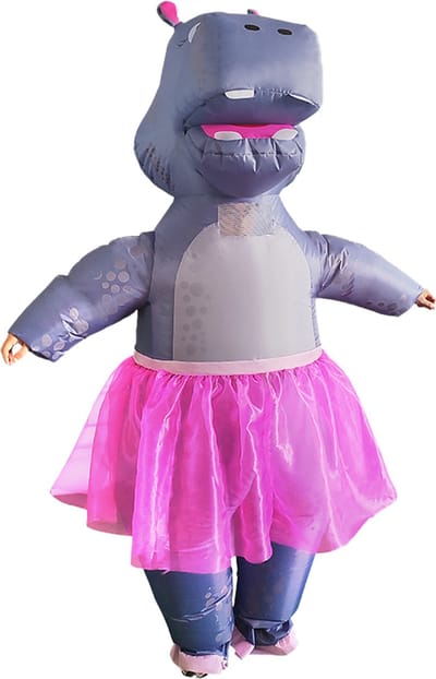 KIMU® Opblaas Kostuum Nijlpaard met Tutu - Opblaasbaar Pak - Nijlpaardpak Mascotte Opblaaspak - Opblaasbare Hippo Ballet Volwassenen Dames Heren Festival