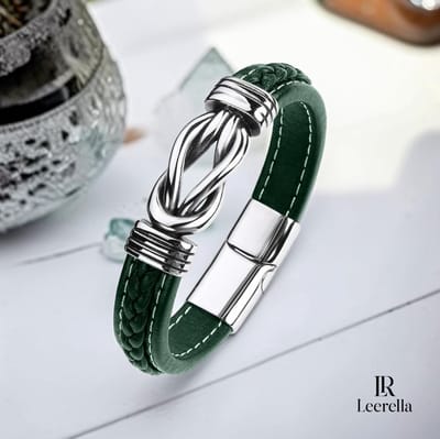 Leerella Armband Leer met RVS Infinity Knoop Groen 19 cm – Sterke Magnetische Sluiting – 5 Kleuren – Unisex & Premium Kwaliteit
