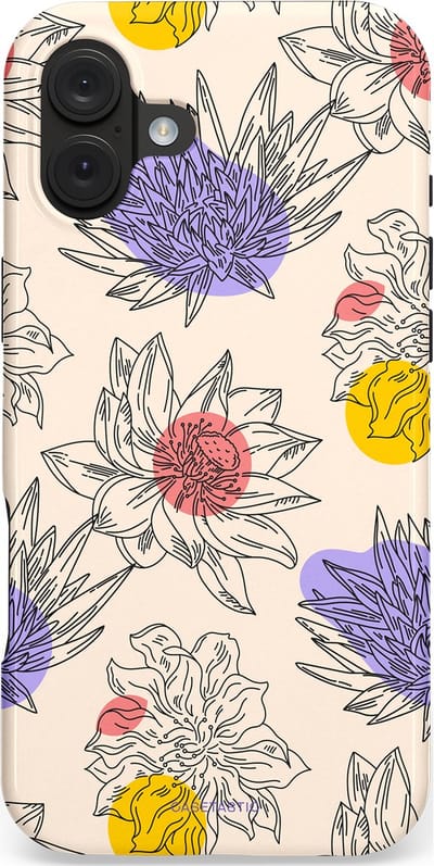 Casetastic hoesje geschikt voor Apple iPhone 16 Plus - MagSafe - Dubbellaagse bescherming - Bloemenschets - Fashion Case - Crème Zilver Lavendel