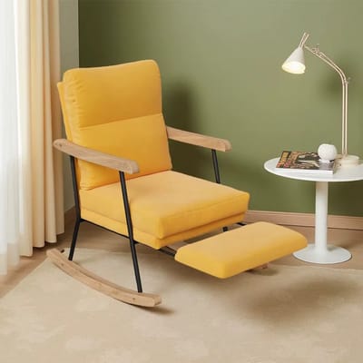 JOYNEXTBUY - Schommelstoel - Gestoffeerde fauteuil - Relaxfauteuil - Intrekbare Voetsteun - Ergonomisch - Loungestoel - Geel